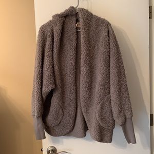 Nordic beach one size fits all fluffy hooded jacket with bag in GRAY COLOR